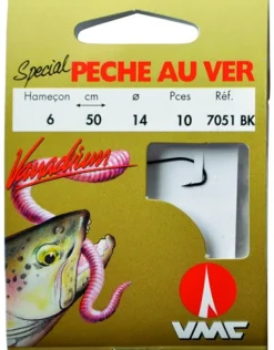 10 Hameçons montés Water Queen spécial pêche au ver 7051 BK 50 cm