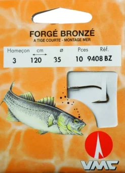10 Hameçons montés Water Queen forgé bronzé tige courte 9408 BZ 120 cm