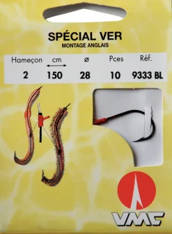 10 Hameçons montés Water Queen spécial ver montage anglais 9333 BL 150 cm