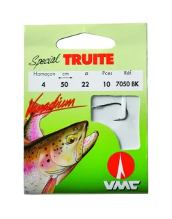 10 Hameçons montés Water Queen spécial truite 7050 BK 50 cm