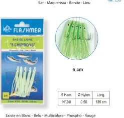 Bas de Ligne 5 Chipirons Flashmer 60 mm 2/0