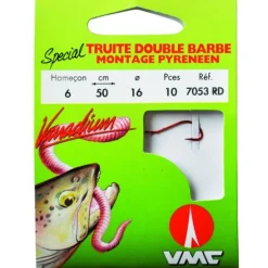 Hameçons montés Water Queen spécial truite double barbe rouge 7053 RD 50 cm