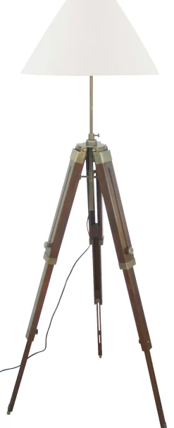 Lampe Décomarine trepied en bois & Laiton vieilli