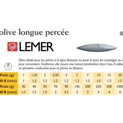 Plombs Lemer Olives longues percées sachet de 100 ou 50