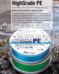 Tresse Varivas HighGrade PE Bleue 150 m
